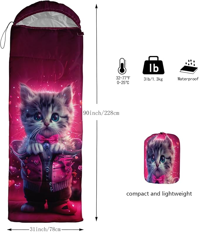 AILONEN Kawaii Panda Sleeping BagsLightweight &amp Waterproof3 Season Warm &amp Cool WeatherDreamy Purple Flower Animal Themed Sleeping Bags for BoysGirlsKidsAdults TravellingOutdoors