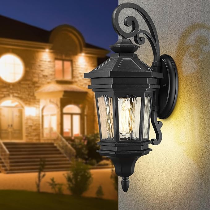 Darkaway Outdoor Wall Light 22.6inch Large Outside Wall Sconce Light Anti-Rust Waterproof Aluminum with Water Ripple Glass for Patio Yard Doorway Garage