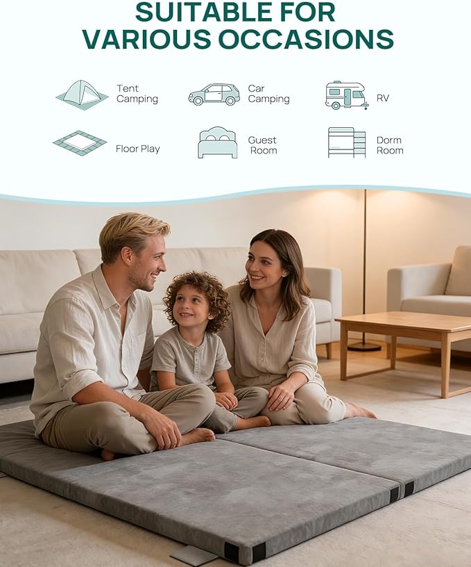 3 Inch Dual-Sided Memory Foam Camping Mattress Waterproof Camping Sleeping Pad with Portable Pillow &amp Carry Bag Roll Up Cot Mattress Mat for Guest Bed/Car/Tent
