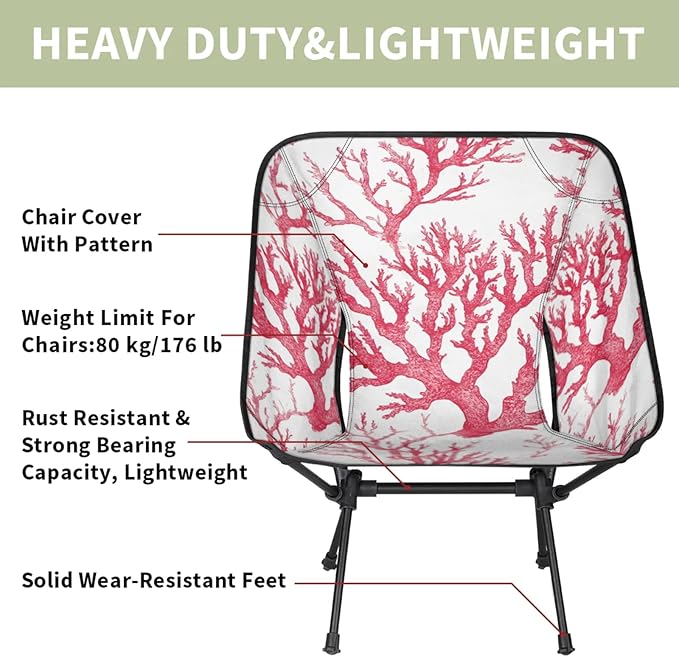 Honeybaby Folding Camping Chair Ocean Coral Print Camping Chairs Lightweight Portable Chair Outdoor Foldable Chairs for Camping Travel Picnic Beach Hiking