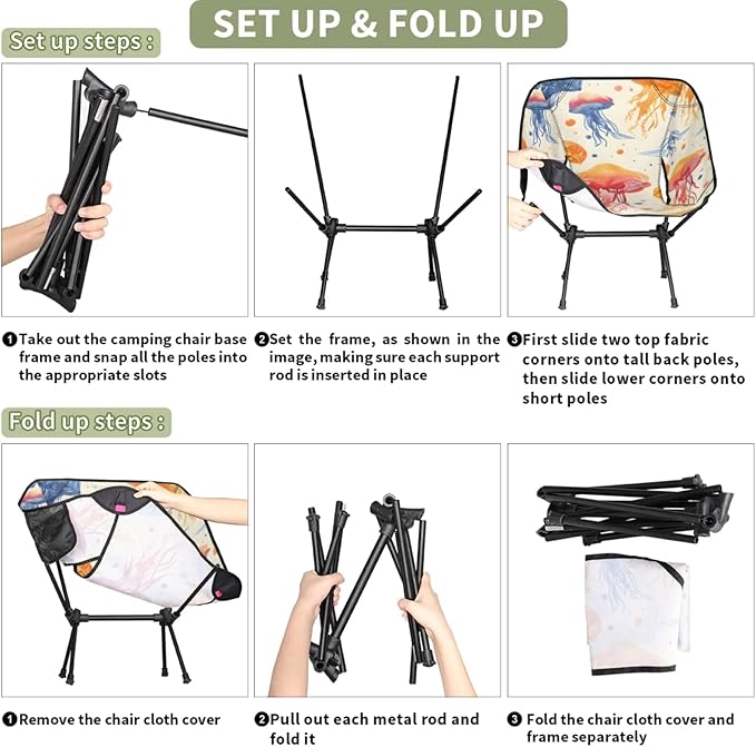 Honeybaby Folding Camping Chair Jellyfish Sea Camping Chairs Lightweight Portable Chair Outdoor Foldable Chairs for Camping Travel Picnic Beach Hiking