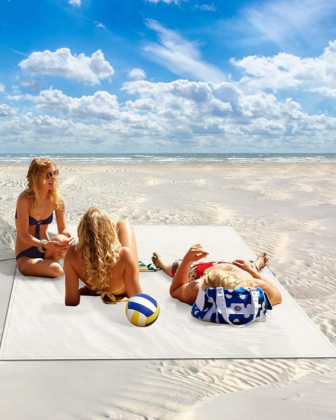 Modern Minimalism Pure Beige Beach Blanket Extra Large 118x108in Outdoor Waterproof Sandproof Picnic Blankets with Stakes Lightweight Beach Mat for Camping Travel HikingCracker Khaki Solid Color