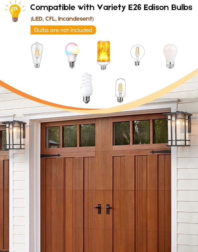 Rustic Dusk to Dawn Outdoor Wall Light Fixture 13.8H Waterproof Exterior Wall Sconces Black Metal with Seeded Glass Sensor Outdoor Wall Lantern for House Patio PorchEntrywayGarage Wall Lamps