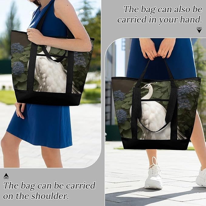 Insulated Shopping BagLarge Reusable Cooler Bags White Peacock Printed Foldable Shopping BagTravel Waterproof Shoulder Bag