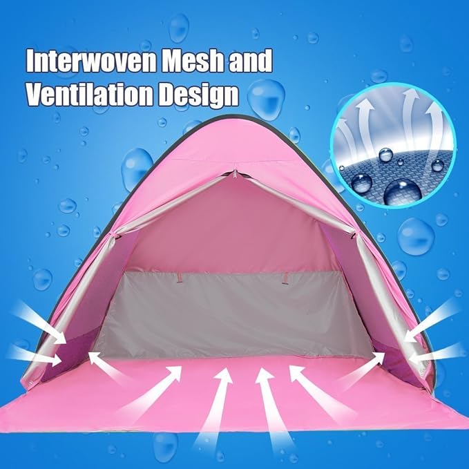 Automatic Pop Up Beach Tent Instant Portable Quick Sun Shelter for 2-3 Persons (Pink)