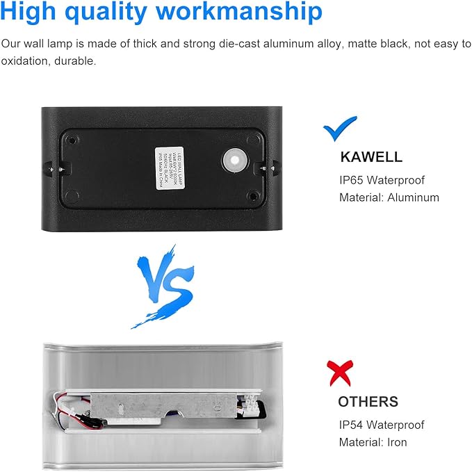 Kawell 12W Waterproof Modern Wall Sconce LED Wall Light Up Down Aluminum Wall Lamp LED Indoor Outdoor for Bathroom Living Room Bedroom Hallway Lounge Porch Corridor Black 3000K