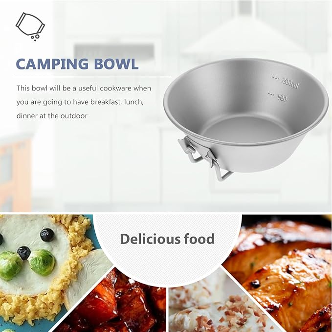 VICASKY Portable Titanium Camp Bowl with Folding Handle Lightweight Outdoor Salad and Fruit Dish Bowl for Hiking Backpacking Travel and Picnic Use