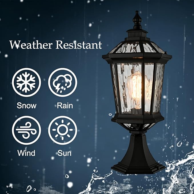 DANSEER Outdoor Post Light Fixture Waterproof Exterior Lamp with Water Ripple Glass Outside Post Lighting for Garden Patio Pathway Yard Lawn