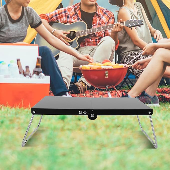 Folding Camping Table Stainless Steel Portable Mini Beach Table Camping Side Table for Outdoor Cooking BBQ Hiking Fishing Picnic