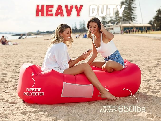 WEKAPO Inflatable Couch Air Lounger Chair - Camping &amp Beach Accessories Portable Blow up Sofa for Hiking Lawn Indoor/Outdoor Movies &amp Music Festivals. Lightweight and Easy to Set Up Air Ham