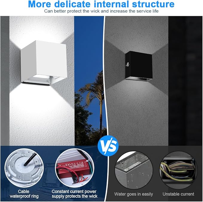 ledmo LED Outdoor Sconses Light Up and Down Wall Lights Adjustable Lighting Beam Aluminum IP65 20W High Power 6000K 1800LM Modern Exterior Lighting Fixture for Patio Home Yard 2 Pack Non Photocell