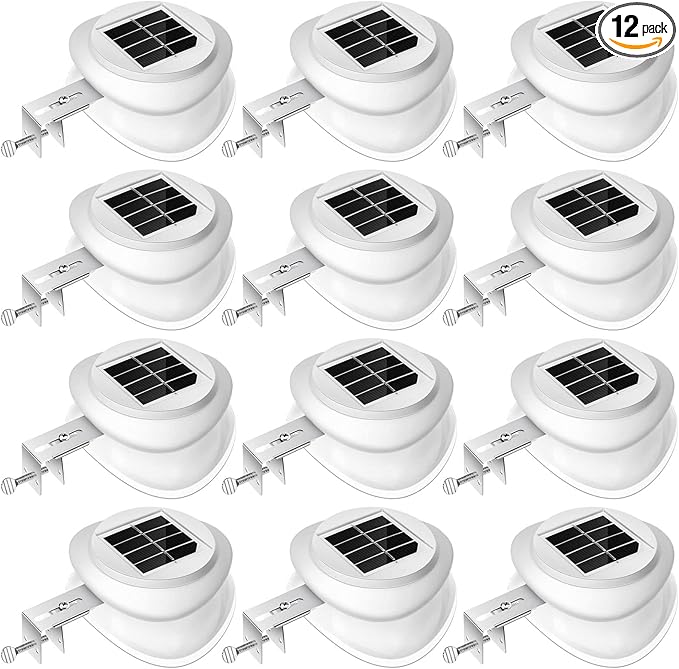 Yinder 12 Pieces Solar Gutter Lights Outdoor 9 LED Waterproof Gutter Solar Lighting Deck Fence Lamps White Lamps for Garden Backyard Pathway Roof Yard Utility Patio Wall(White)