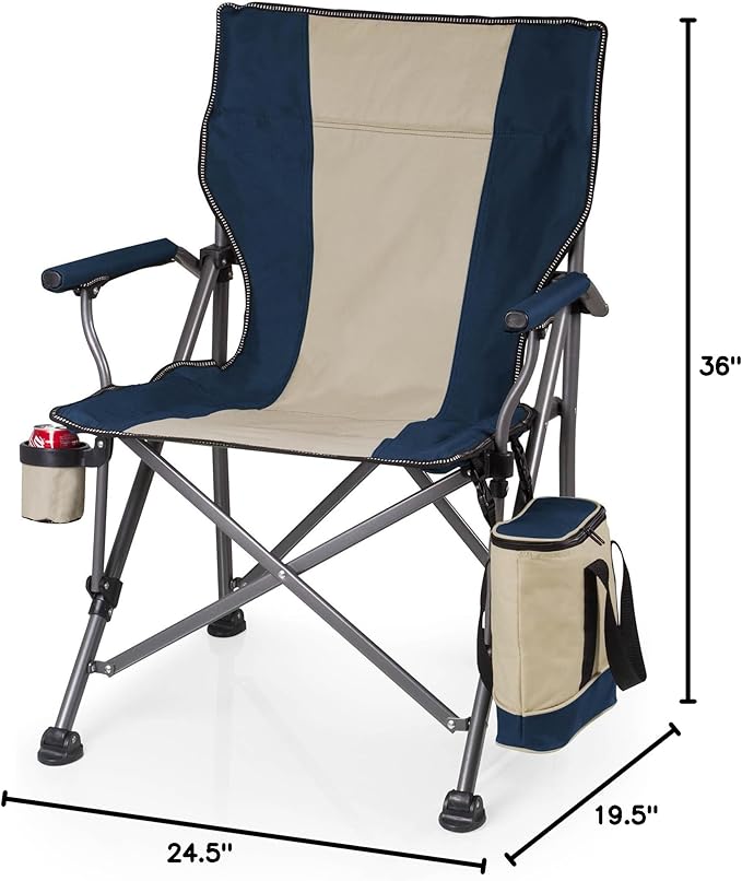 PICNIC TIME Outlander XL Heavy Duty Folding Camping Chair with Insulated Cooler Oversized Portable Lawn Beach &amp Camp Chair with Cup Holder Storage Pocket Carry Bag 400 lb Capacity (Navy Blue)
