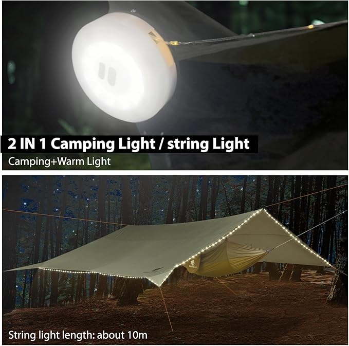 GEERTOP Portable Large 17 x 10 ft Waterproof Backpacking Tarp with10M LED String Lights Outdoor Emergency Tarp Kit for Camping