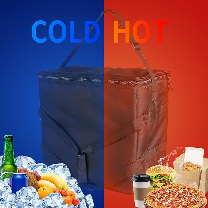 Insulated Heated Delivery Bag with Handle - Portable Microwave Food Warmer Collapsable Grocery Boxes - Picnic Lunch Pizza Container for Food Transport