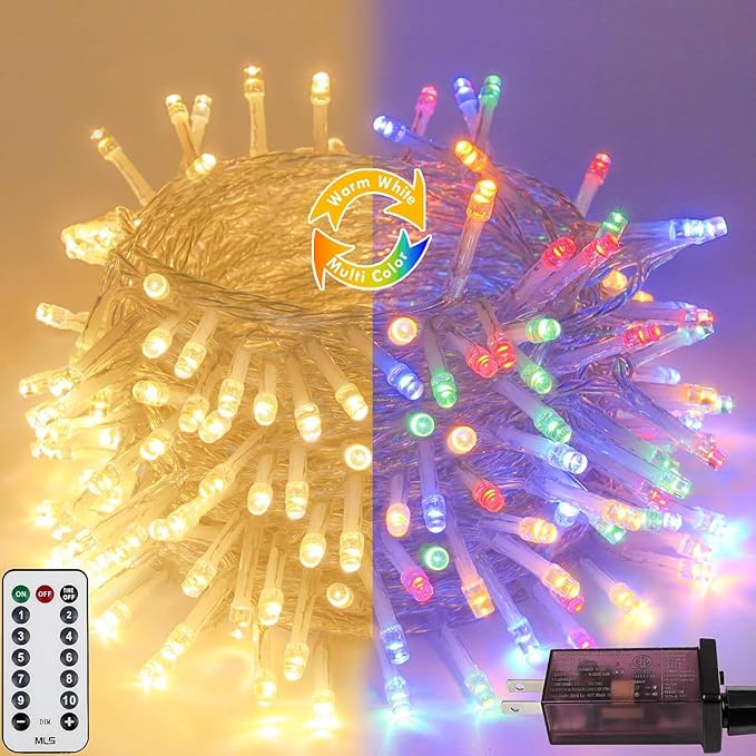 88FT 240LED Connectable String Lights Indoor Outdoor Clear Wire Warm White⇋Multicolor Christmas String Lights Plug in Twinkle Fairy Light With Timer For Wedding Patio Tree Yard Christmas Decorations