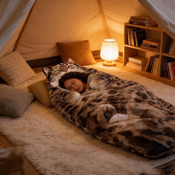 Fluffy Cat Sleeping Bag for Adults Washable Warm 68.89 Inch Cat Sleeping Bag for Human Used for Camping &amp Home Lounging Adults Cozy Sleep &amp Relaxation