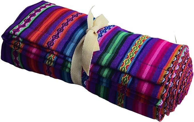 Lucio Fabrics Unique Native Peruvian Throw - Vibrant Colors Lightweight Durable - HomeYoga BeachCampingPicnicOutdoor Activities Thin Blanket 70'' x 47'' (Purple Festive Rainbow)