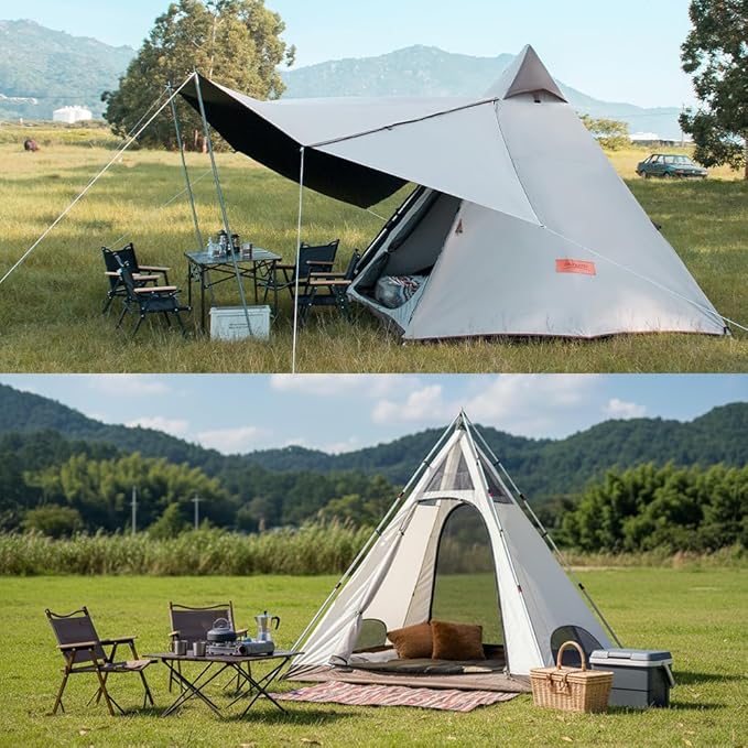Outdoor Pyramid Dome Camping Tent for 2-6 Person 4 Season Waterproof Windproof Anti-UV Family Outdoor Camping Tent with Carry Bag