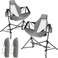 HOMEFUN Hammock Camping Chairs Set of 2- Portable Swinging Chair for Adults with Stand and Storage Bag Oversized Folding Rocking for Lawn Camp Fishing Hiking Gray