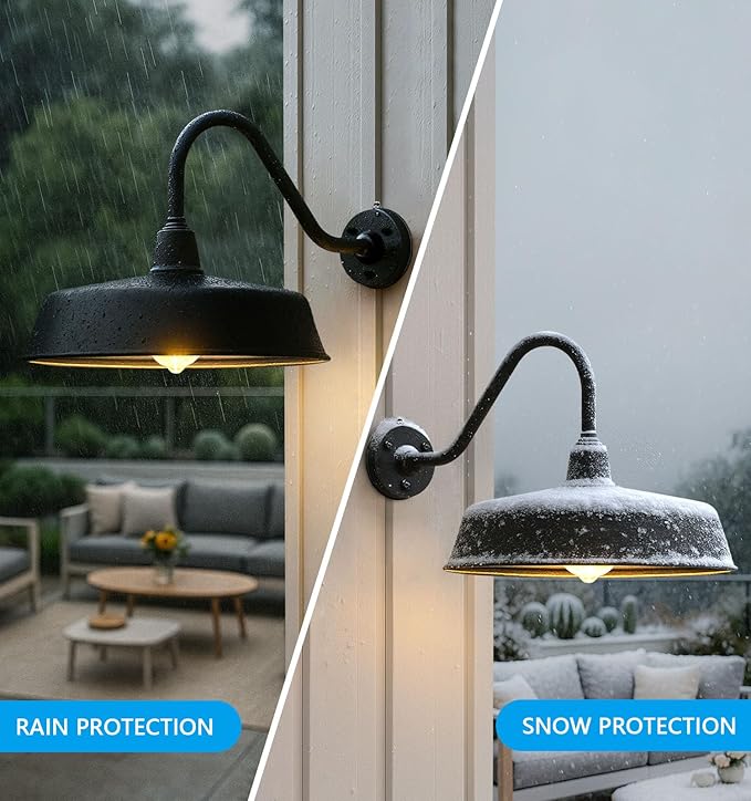 JOESA Large 18 Outdoor Gooseneck Barn Light 2-Pack Dusk to Dawn Farmhouse Wall Light Fixture for Porch and Garage Classic Exterior Barn Light Weather Resistant