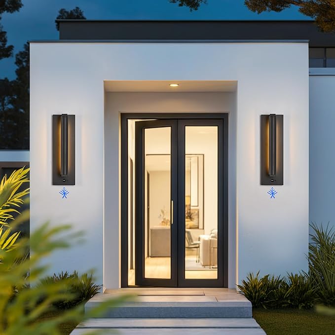 Modern PIR Motion Sensor Outdoor LED Wall Light with a Rotatable Beam and 245° Adjustment 3 Lighting Sensor Modes IP65 Waterproof Suitable for Porches Balconies Gardens Garages.
