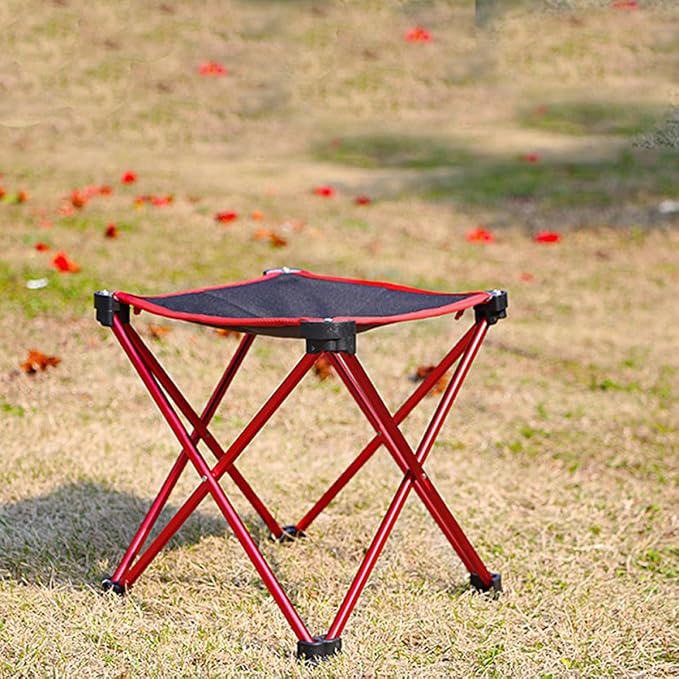 Portable Folding Camping Stool Outdoor Barbecue Chair Large Size Red Multipurpose Collapsible Seat for Fishing Beach Hiking