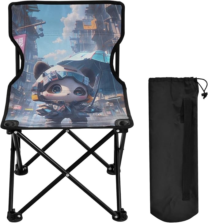 KLL Cartoon Cute Panda Style Folding Portable Beach Chairs for Traveling Ultralight Camping Chair with Carrying Bag Portable Chair for Waiting in Line for Travel Hiking