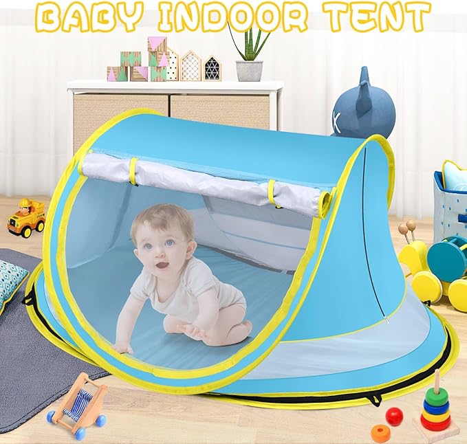 Baby Beach TentLarge Pop Up Beach Tent Sun Shade for BeachPortable Baby Travel Tent with Mosquito NetIndoor Baby Play TentUPF 50+ UV Protection Sun Shelters for Infants