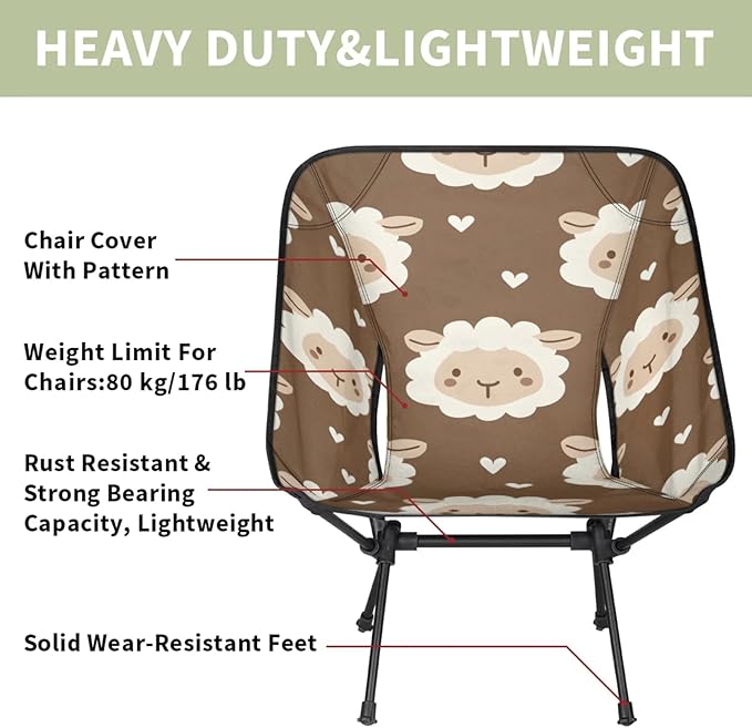 Honeybaby Folding Camping Chair Cute Sheep Heart Camping Chairs Lightweight Portable Chair Outdoor Foldable Chairs for Camping Travel Picnic Beach Hiking