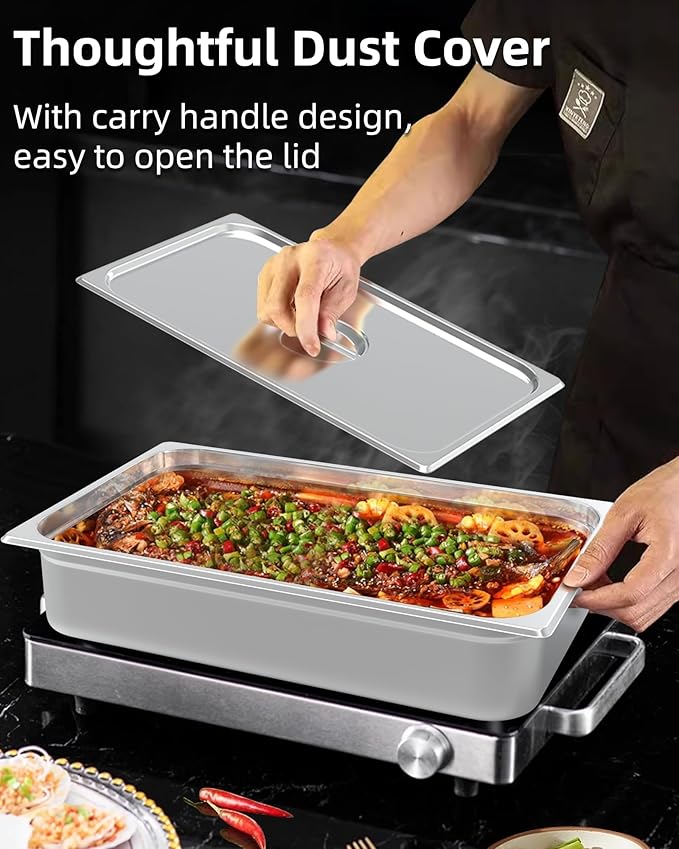 6 Pack Full Size Hotel Pans 4 Inch Deep with Lid 304 Stainless Steel Steam Table Anti-Jam Commercial Food Pans for Steam Tables Restaurants Catering &amp Industrial Use
