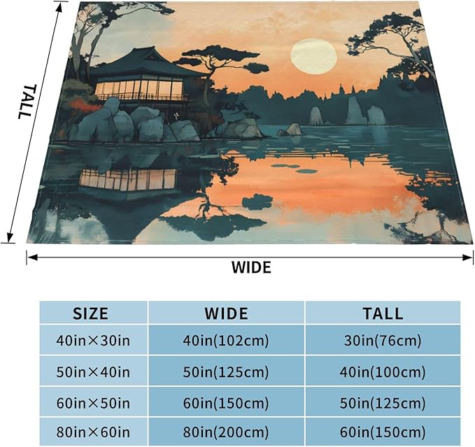Japanese Illustration Soft Fleece Blanket 60 * 50 inch Soft Sofa Blanket Suitable for Sofa Camping Travel Night Cover Blanket