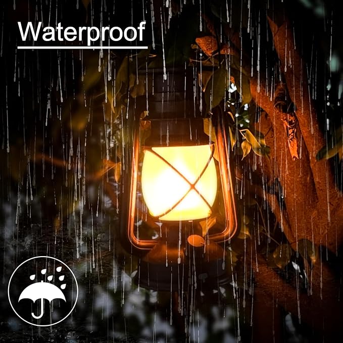 Solar Lantern Outdoor Hanging Solar Lights Flickering Flame LED Vintage Lantern Waterproof Camping Lamps Auto On/Off Landscape Decor for Patio Garden Yard Pathway Porch Rechargeable Lanterns 2Pack