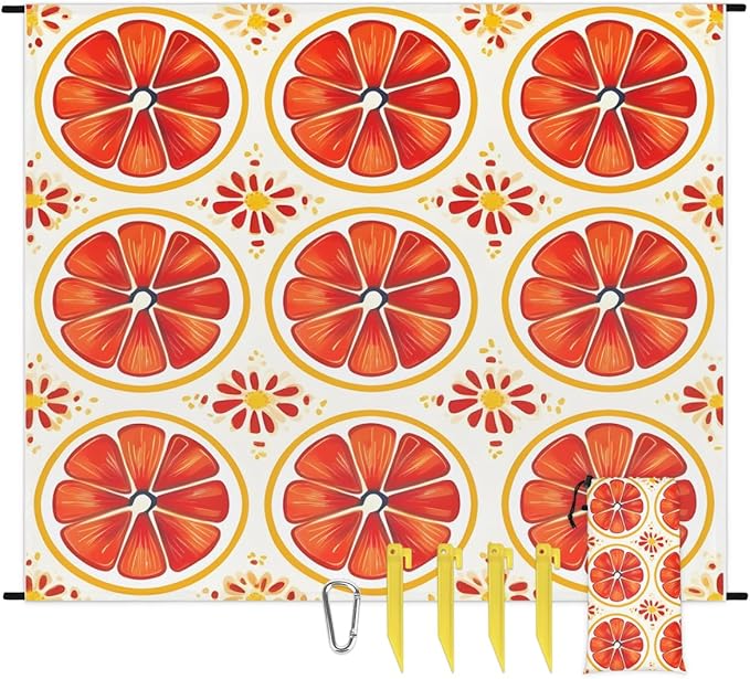 Waterproof Sandproof Beach Blanket 59''×68'' Citrus Flakes Polyester Outdoor Picnic Blanket with 4 Stakes &amp Storage Bag for BeachCampingVacation Red