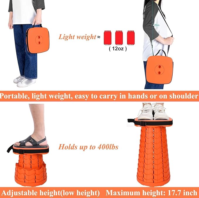 Fishboy Upgraded Collapsible Stool 400lbs Max Weight Lightweight But Sturdy Portable Retractable Folding Telescoping Foldable Camping Stool for Adults Outdoor Fishing Hiking BBQ