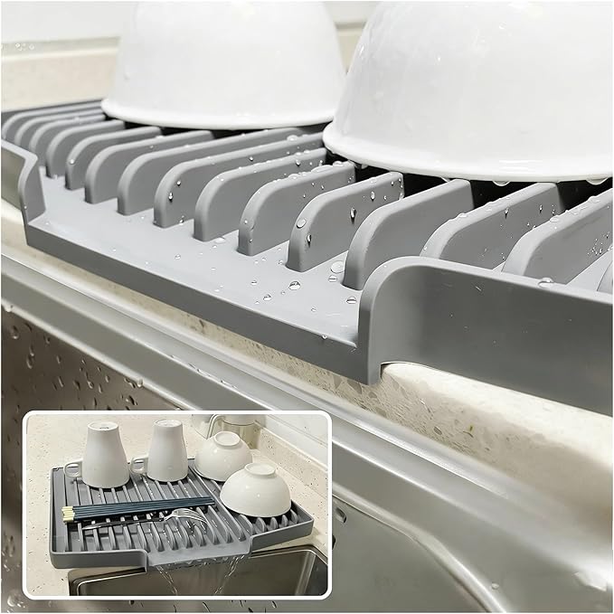 Silicone Countertop Basin Drain Tray Pot Mat Kitchen Counter Pad With Elevated Slope To Prevent Water Pooling(Apricot)