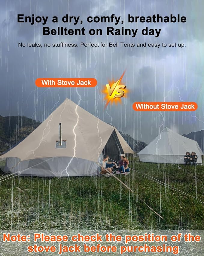 Bell Tent Rain Cover Protector with Stove Jack and Roof Vents for CampingWaterproofPU5000Glamping Bell Tent Rain Fly with Stove Jack4 Season(Beige for 16.5ft(5m) Size)
