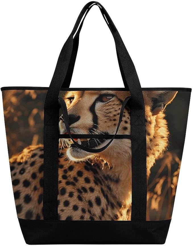 Insulated Shopping BagLarge Reusable Cooler Bags Cheetah Printed Foldable Shopping BagTravel Waterproof Shoulder Bag