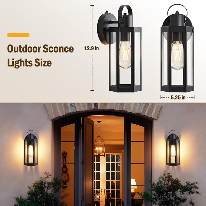 Dusk to Dawn Outdoor Lighting Fixtures Black Waterproof Sconce Outside Lamp Exterior Wall Sconce Front Door Porch Wall Mount Light Fixtures Anti Rust Wall Lantern for Garage Doorway