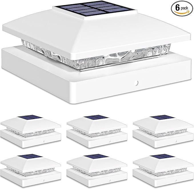 Solar Post Cap Lights Outdoor 6pack White Waterproof Solar Powered Deck Fence Post Lights Fit 4x4 Wood/Vinyl Posts Bright Warm White Solar Post Lights Decorate Deck Patio Porch Fence