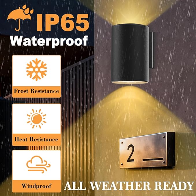 Solar Wall Lights Outdoor 2 Pack Up and Down Lighting Solar Wall Sconce Dusk to Dawn Warm White LED IP65 Waterproof Exterior Decorative Lights for Porch Patio Fence Garage Garden