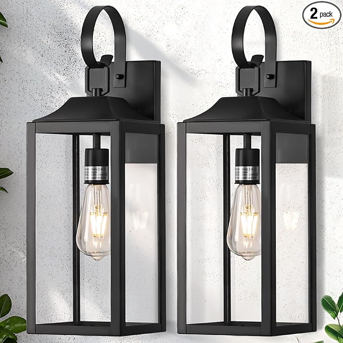 19 Large Outdoor Light Fixture 2 Pack Porch Lights Sconce Exterior Lighting Fixtures Black Outside Lights for House Modern Wall Lantern Anti Rust Outside Coach Lamps for House Doorway Garage