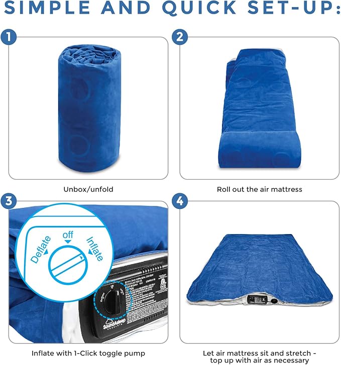 SoundAsleep Dream Series Luxury Air Mattress with ComfortCoil Technology &amp Built-in High Capacity Pump for Home Camping- Double Height Adjustable Inflatable Blow Up Portable - California King X