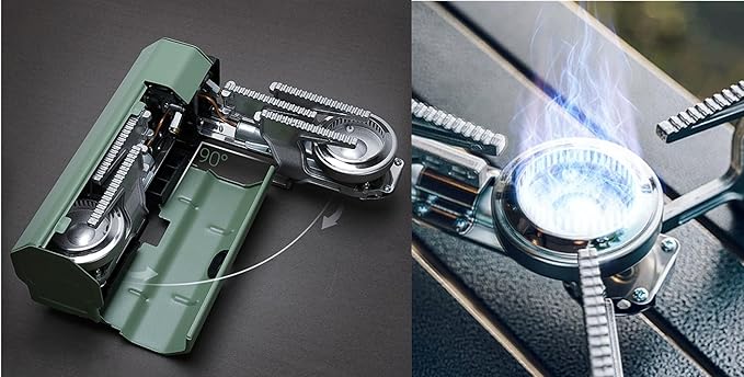 ONLYFIRE OUTDOOR LIVING Foldable Camping Stove with Storage Bag Portable Butane Stove with Bottle Opener Gas Stove for Picnic Backpacking Hiking Adventure Car Travel RV Trip Emergency GS330