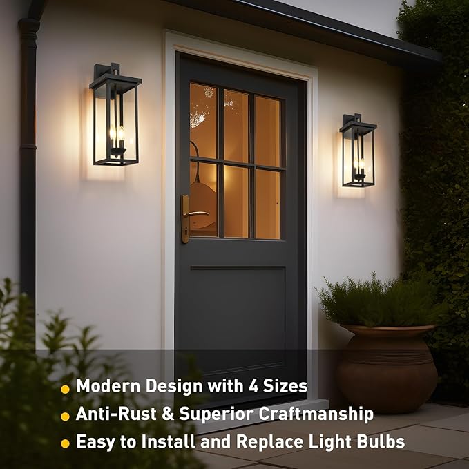 tewei 22 Inch Large Outdoor Wall Lights Dusk to Dawn Outdoor Lighting Fixtures Black Modern Porch Light Outdoor Wall Sconce Lantern Outside Lights for House Garage 1 Pack