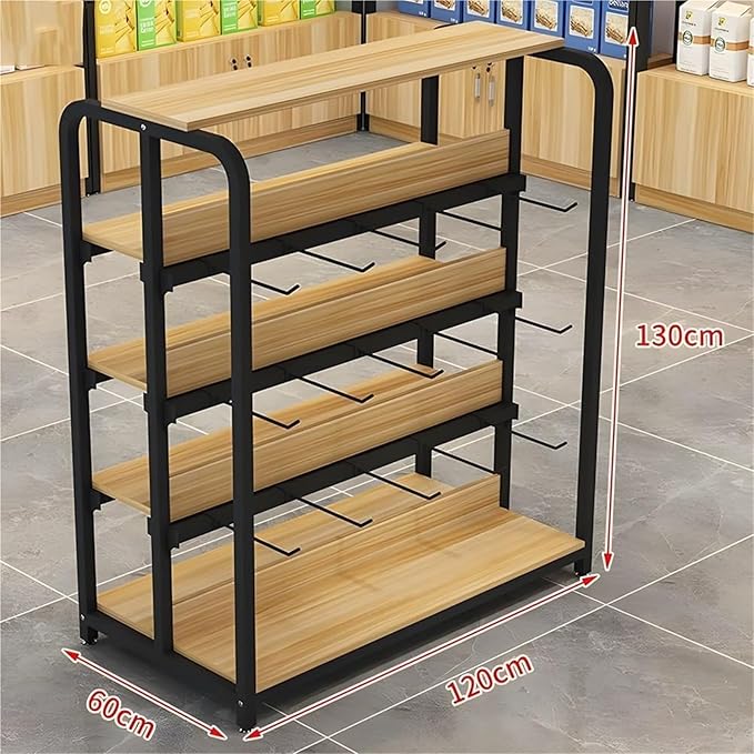 Fangool Commercial Supermarket ShelfCandy Display Rack Supermarket Shelves Center Island Cabinet Garage Shelving Heavy Duty for Stores Supermarkets Drugstores Garages(Black-b120x60x130 cm)