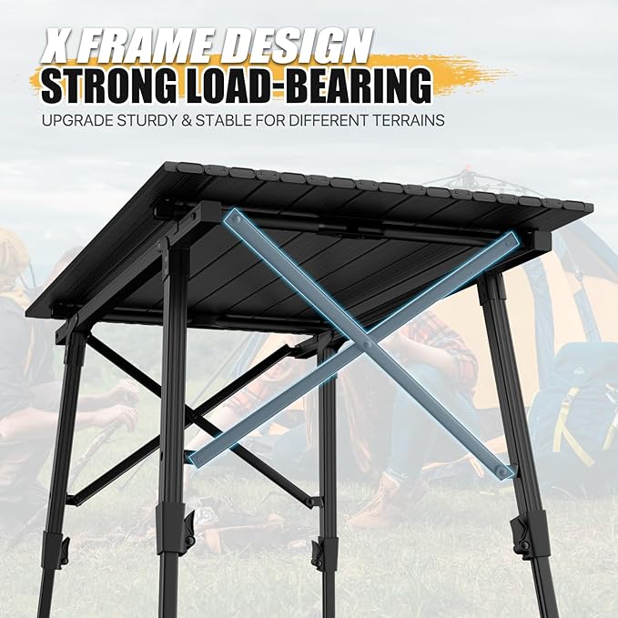 MADOG Portable Aluminum Camping Table 35'' Lightweight Outdoor Folding Table Roll Up Desk with Carry Bag for Travel Picnic and Camp Black