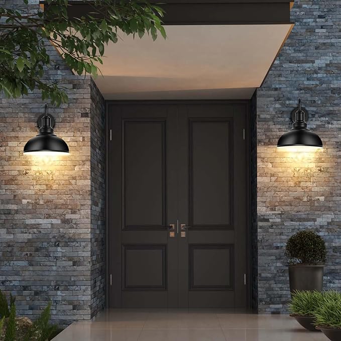 Outdoor Wall Sconces Exterior Farmhouse Gooseneck Barn Light Vintage Matte Black Outside Wall Mount Light Fixture Industrial Black Lantern for Porch Entryway Garage