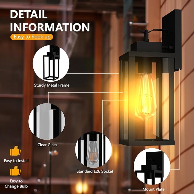Outdoor Wall Light Fixtures Anti-Rust Porch Lights Outdoor Waterproof Exterior Lighting Fixtures Wall Lantern for Patio Front Door Garage