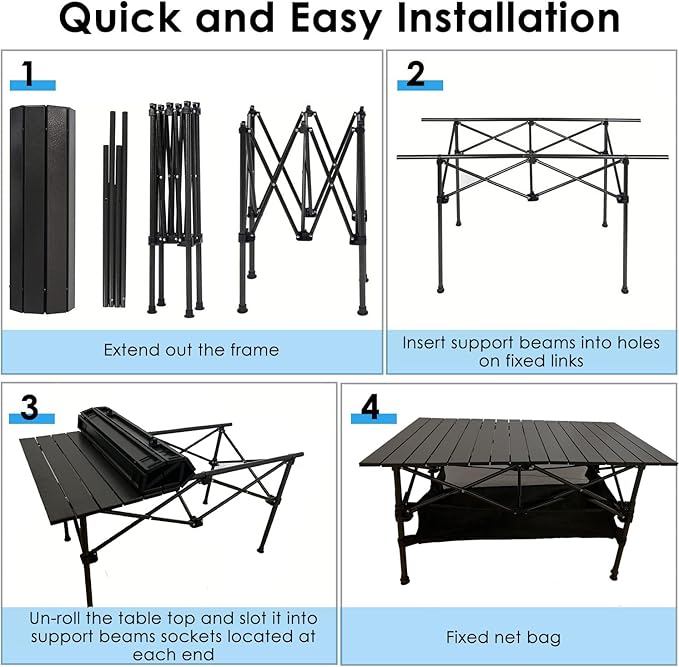 LEADALLWAY Folding Camping Table Low Picnic Table with Large Storage and Carrying Bags37.4×21.65×19.69inchs